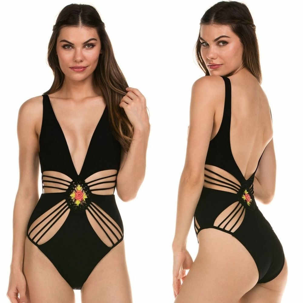New! ISABELLA ROSE Women's Strappy Black One-Piece Swimsuit Bathing Suit Medium